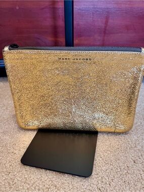 Marc Jacobs Gold Metallic Leather Zip Pouch Clutch